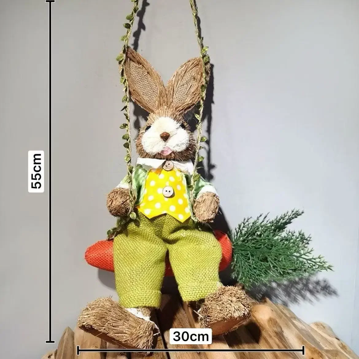 30*55cm Weave Rabbit Ornament Rabbit Figurine Swing Rabbit Handmade Woven Bunny Home Decor Party Door Supply