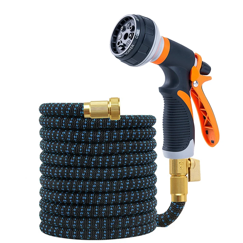 Manguera de jardín flexible y extensible con boquilla de alta presión, multimodo, conector estándar americano, utilizada para lavado de coches