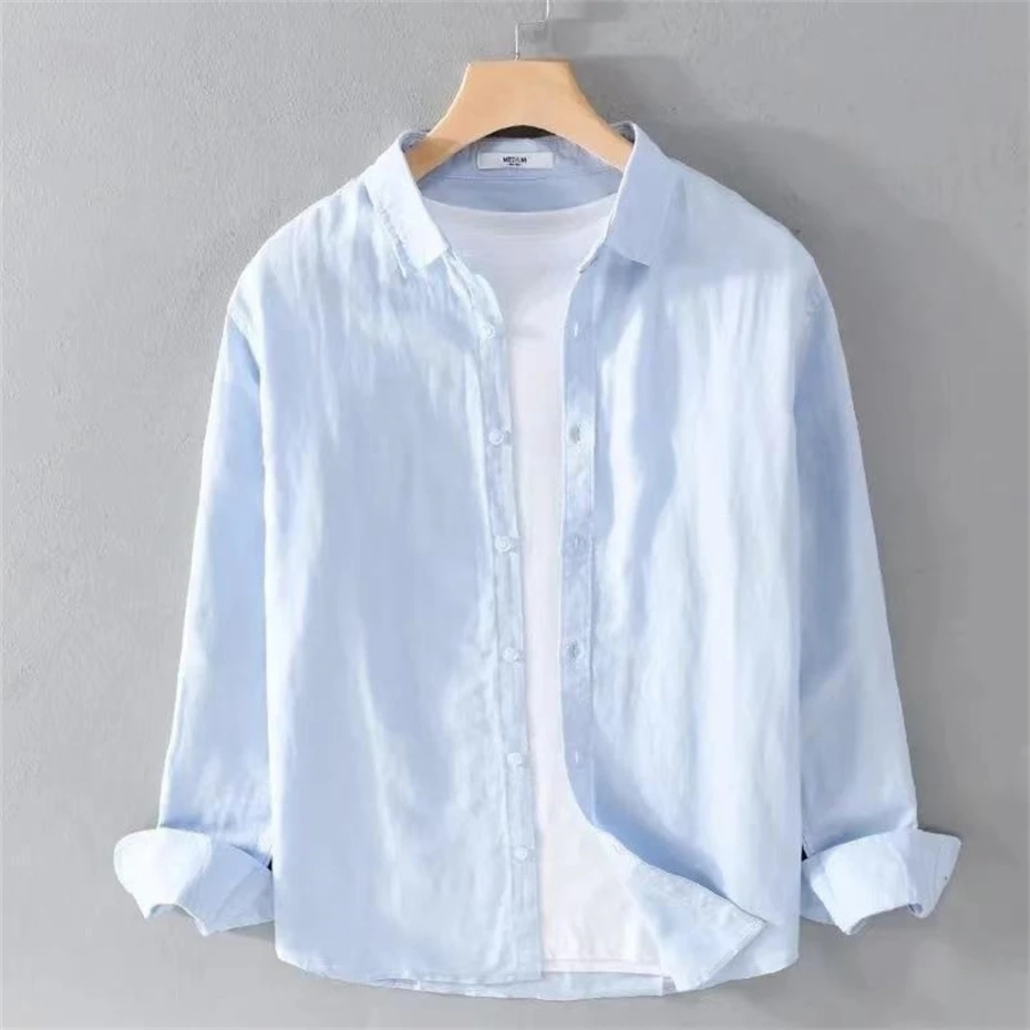 Summer Cotton Linen Shirts Men Harajuku Long Sleeve Shirt for Men Vintage Thin Loose Casual Shirt Coats Japan Style Blouse Male