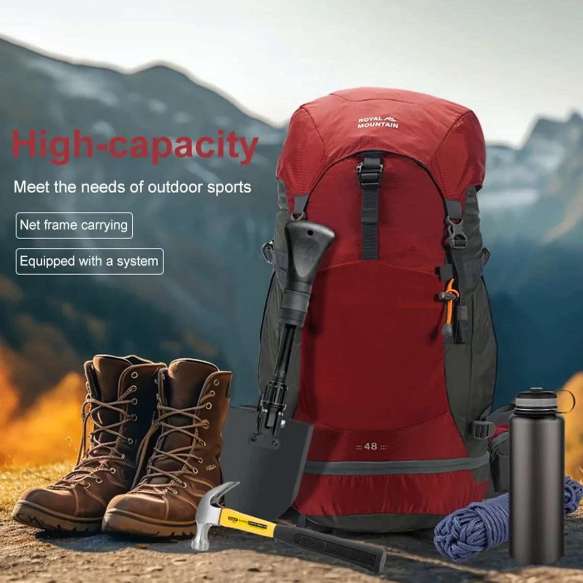 

For Men Large Capacity 48L Camping Backpack Travel Bag Outdoor Sport Trekking Hiking Mountaineering Shoulder Bag with Rain Cover