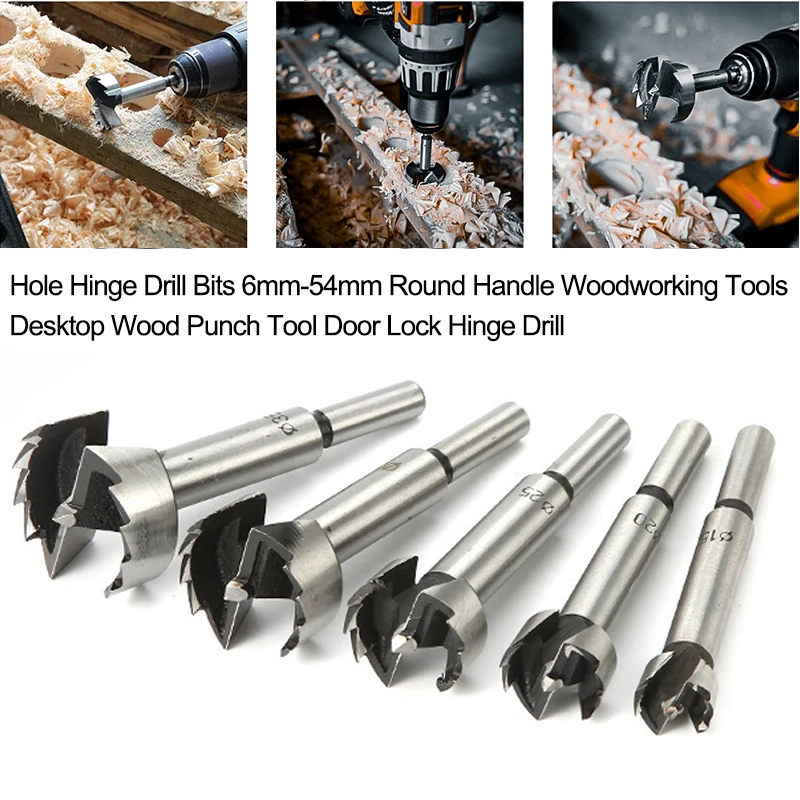 Hole Hinge Drill Bit 6mm-54mm Round Shank Woodworking Tools High Carbon Steel Drilling Tabletop Punch Tool Door Lock Hinge Drill