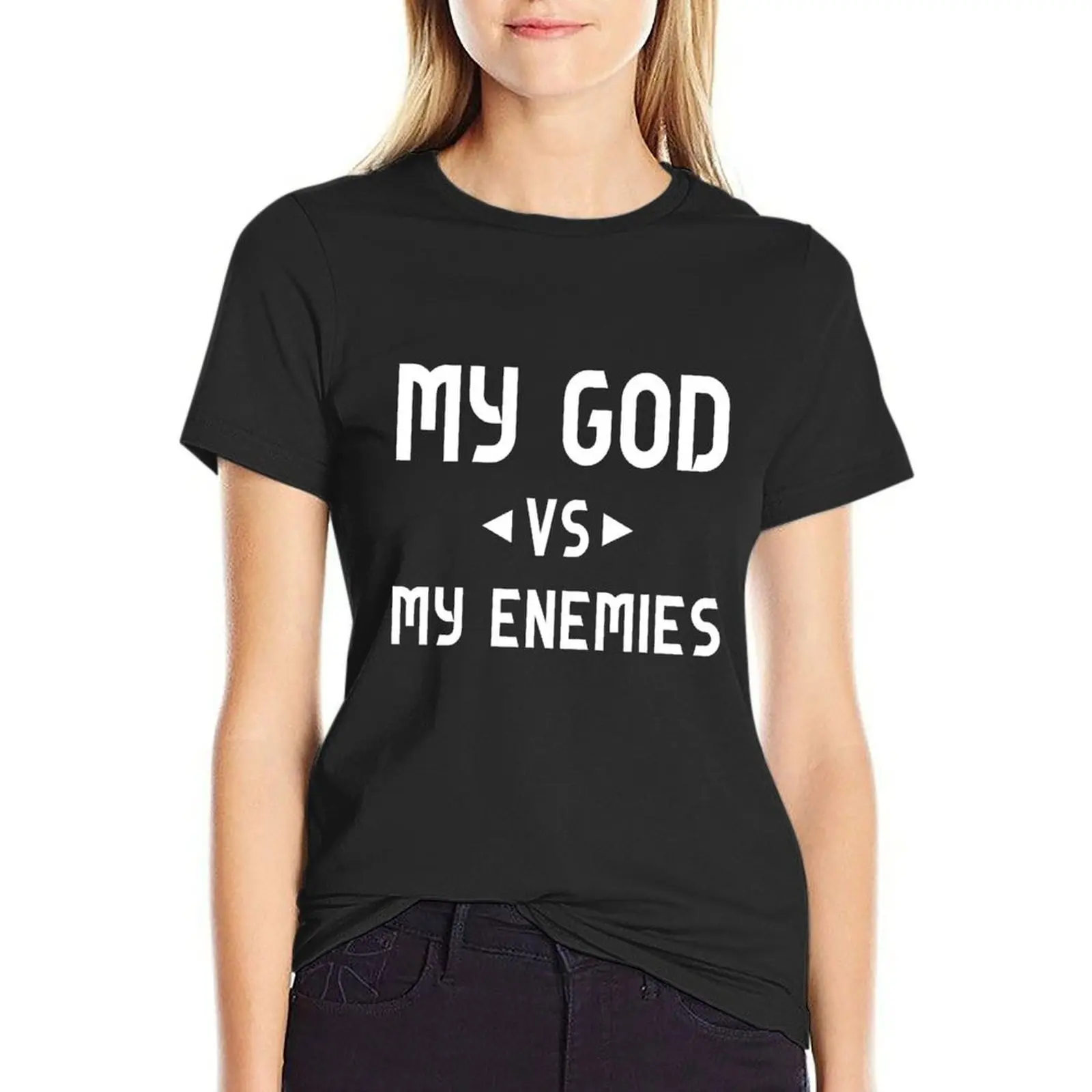 My God Vs My nvers T-Shirt kebesaran pakaian vintage kaus baju hippie kemeja ketat untuk wanita