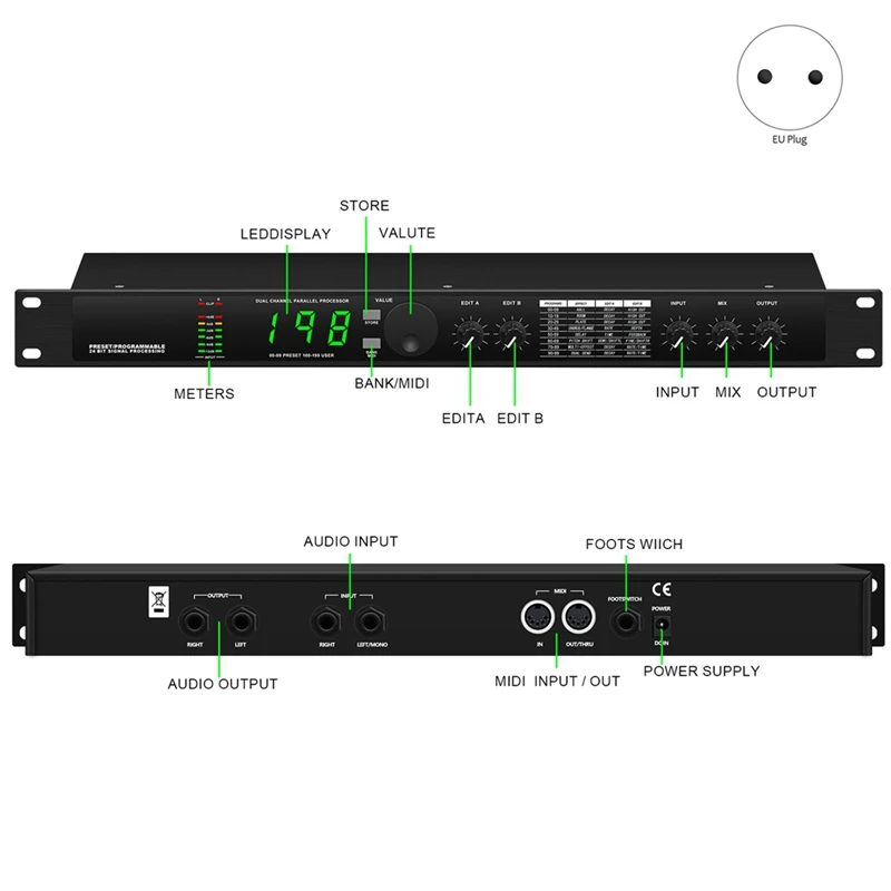 Professional Digital Reverberation Multi Effect DSP Processor Audio Processor Equalizer Easy Install Easy To Use EU PLUG