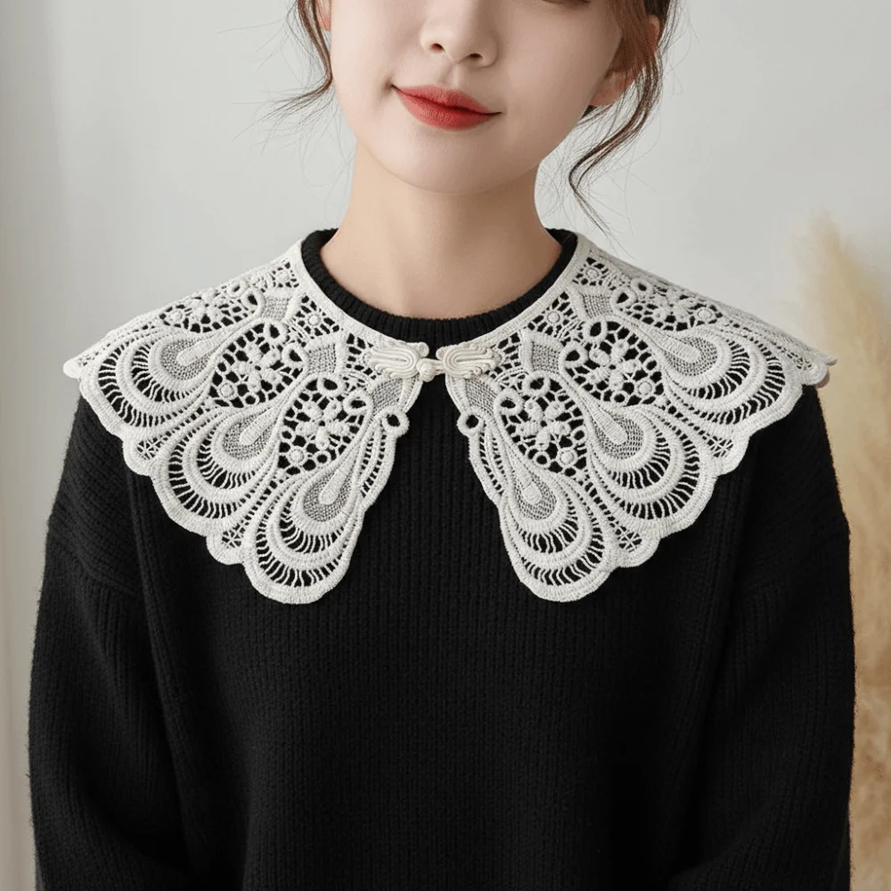 All-match Cape Lace Fake Collar Hollow Out Cloak Knitted Shawl Wraps Korean Style Blouse Shoulders Fake Collar Scarf Accessories
