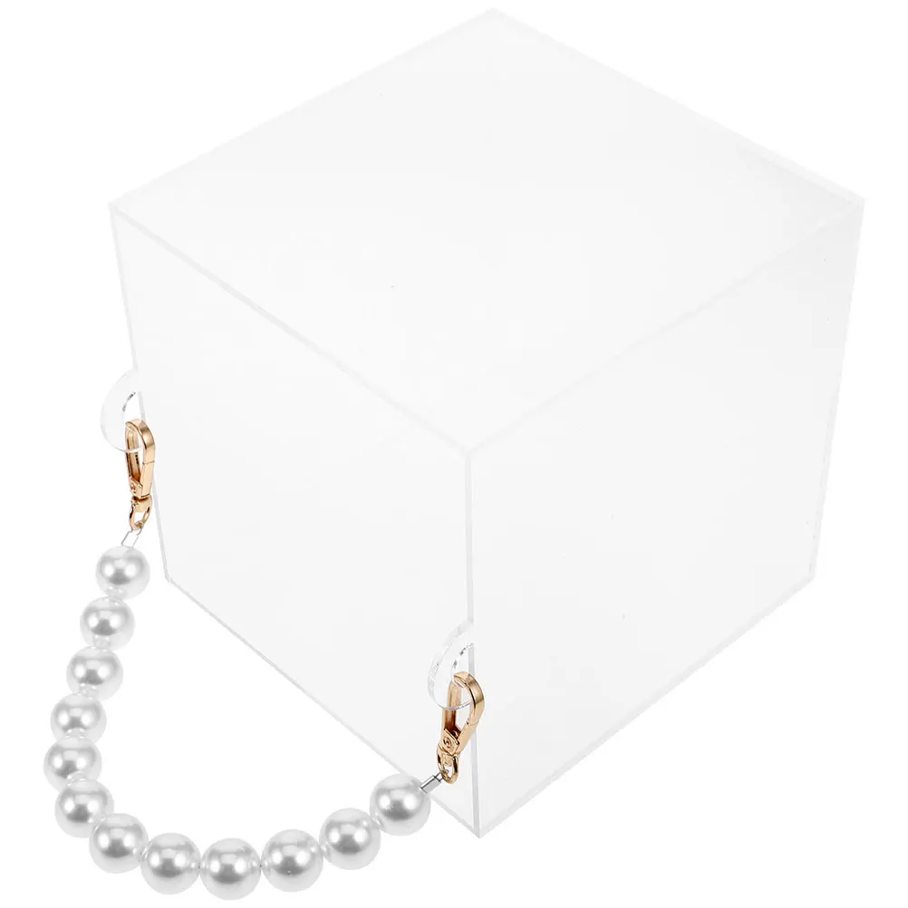 

Transparent Acrylic Square Box With Pearl Handle Wedding Favor Container Reusable Present Packaging Storage Case For