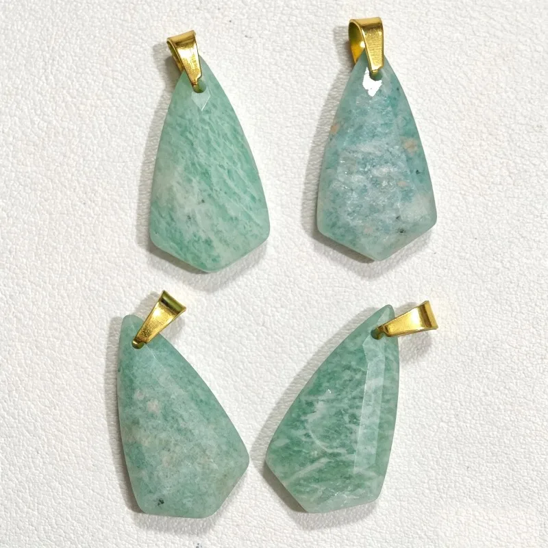 6pcs Natural Stone Crystal Faceted Rhombus Pendant Waterdrop Geometric Amethyst Amazonite Bead DIY Necklace Finding