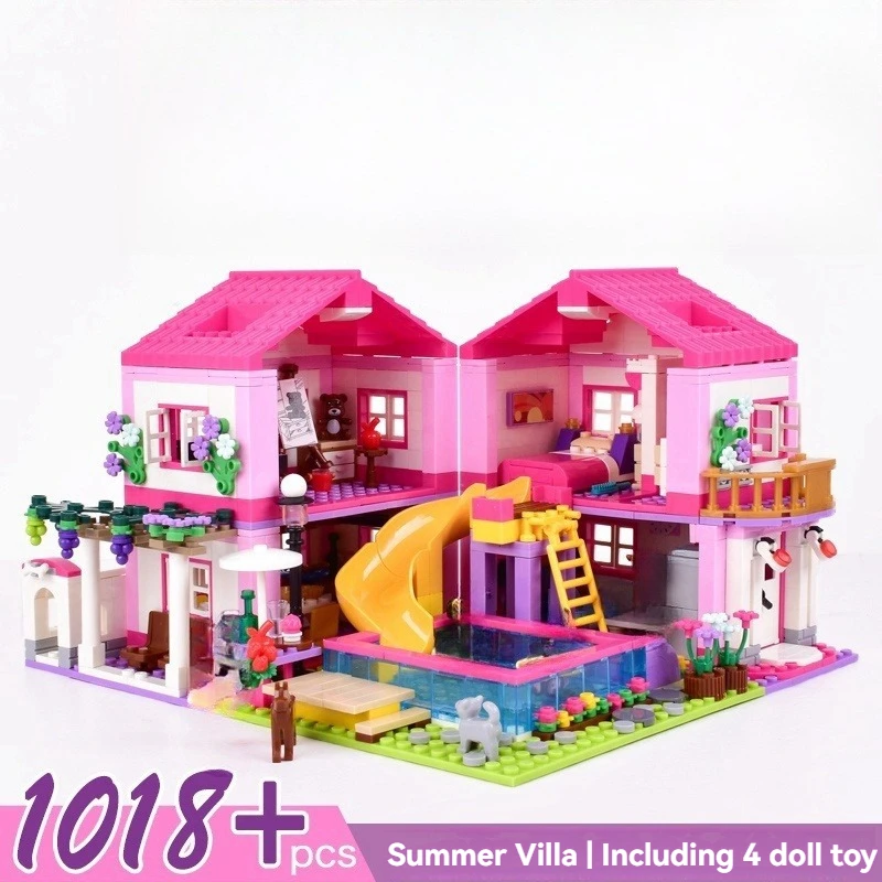 Friends City Series House Summer Holiday Villa Castle Building Blocks Sets Figures Swimming Pool Decor Toys for Kids Girls Gifts