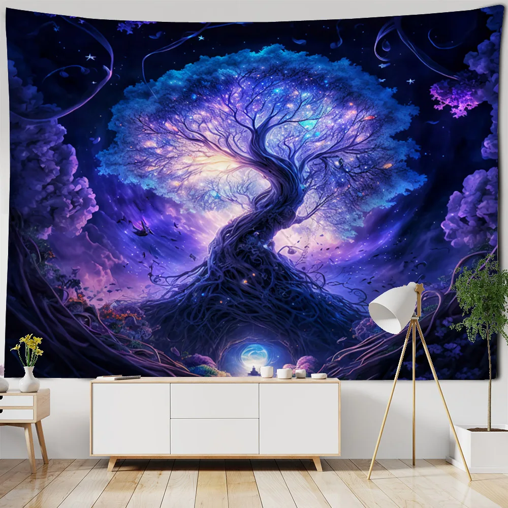 Mysterious tree tapestry psychedelic scene wall hanging hippie home art decoration cartoon living room bedroom background cloth