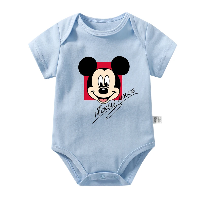 Disney Mickey Mouse Twins Baby Girl Jumpsuit Newborn Baby Boy Clothes Cartoon Mickey Minnie Mouse Twins Short Sleeve Soft Romper