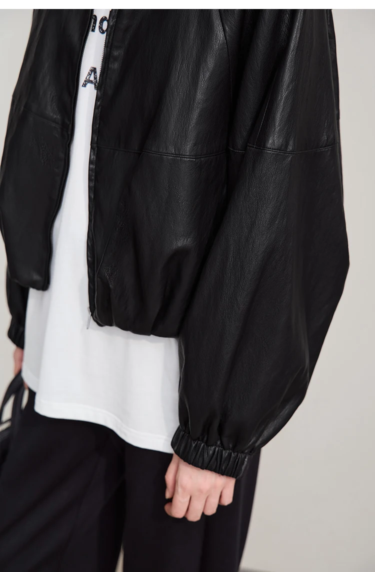 AMII Women's Leather Jacket 2026 Winter New Solid Loose Short Leather Jacket Versatile PU Long Sleeve Women's Clothing 12554046