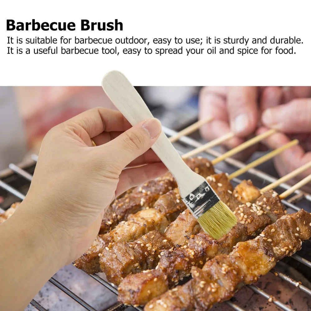 2PCS Lightweight Wooden Barbecue Brush Spread Oil Function Spice Application Wooden Brush Khaki Oil Brush Grilling Season