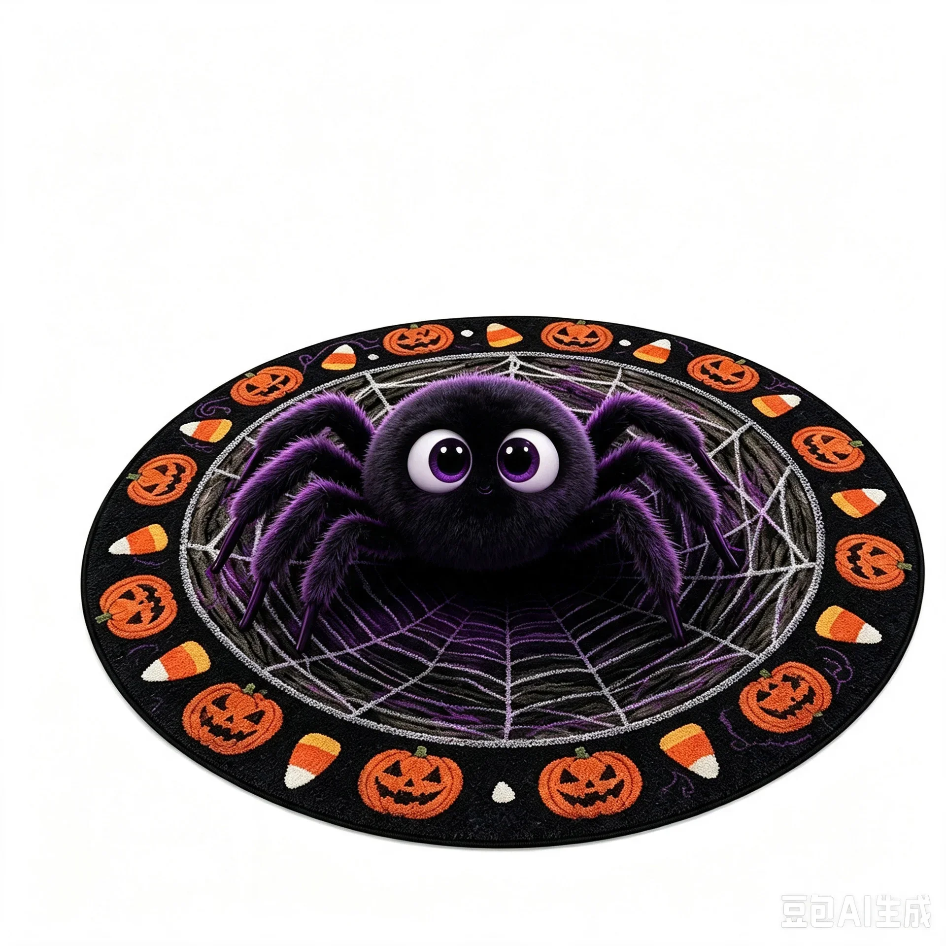 120x120cm Halloween Round Rug Anti Slip Plush Carpet Purple Floor Mat Living Room Bedroom Sofa Coffee Table Mat Home Decor