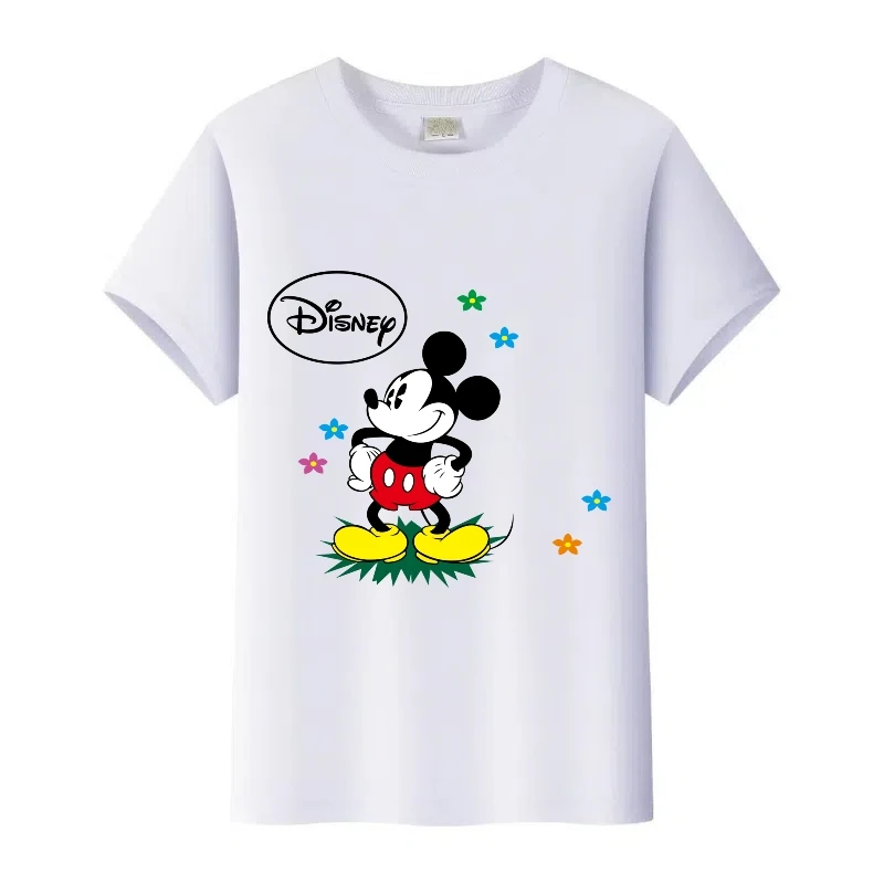 

Модная детская футболка с рисунком Микки Мауса Диснея, семейные футболки, мужская блузка Y2K, топ в стиле Харадзюку, женская футболка с круглым вырезом