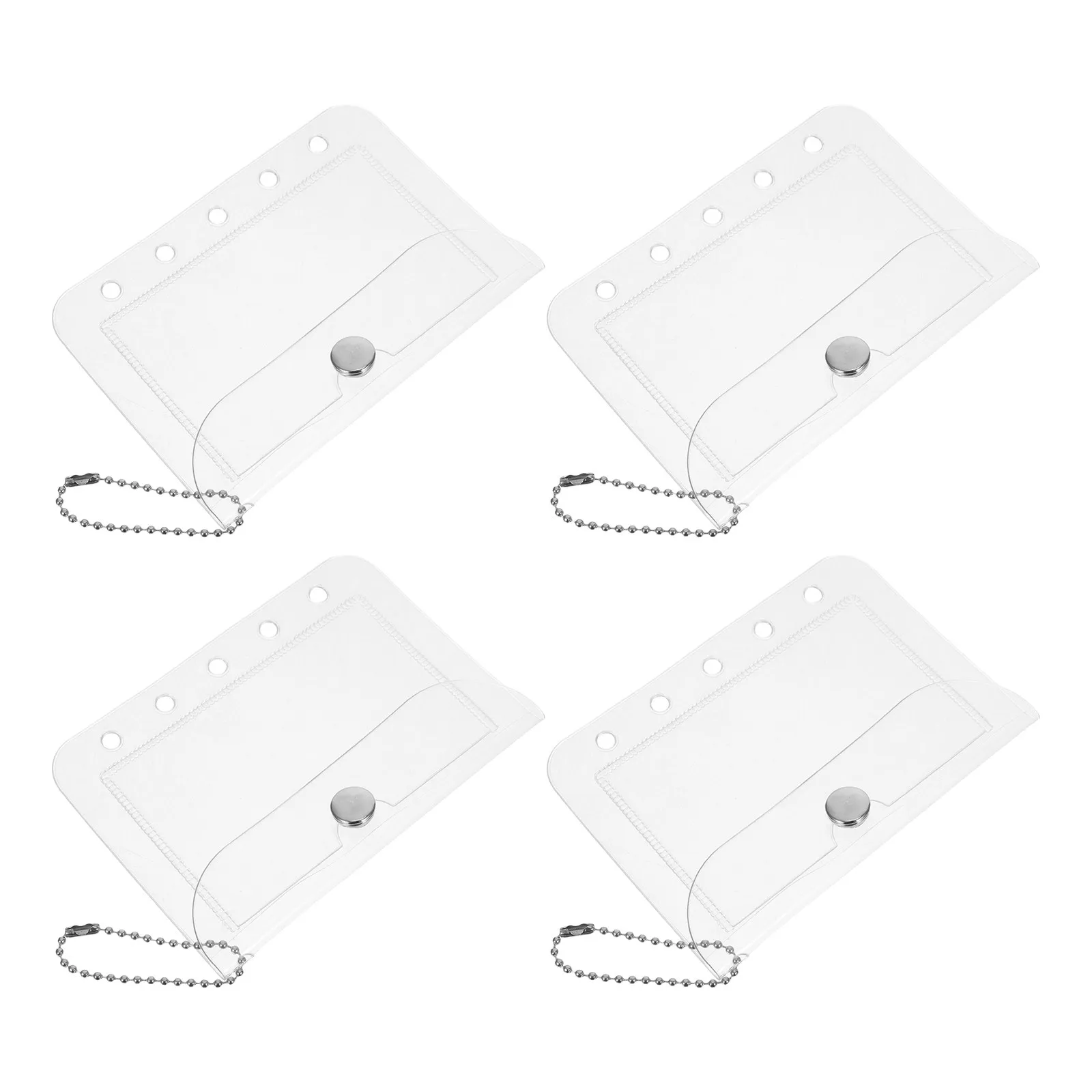 4pcs Clear Binder Pockets with Buckle, Removable 5-Ring Loose Leaf Filing Bags, Waterproof Budget Organizer Envelopes