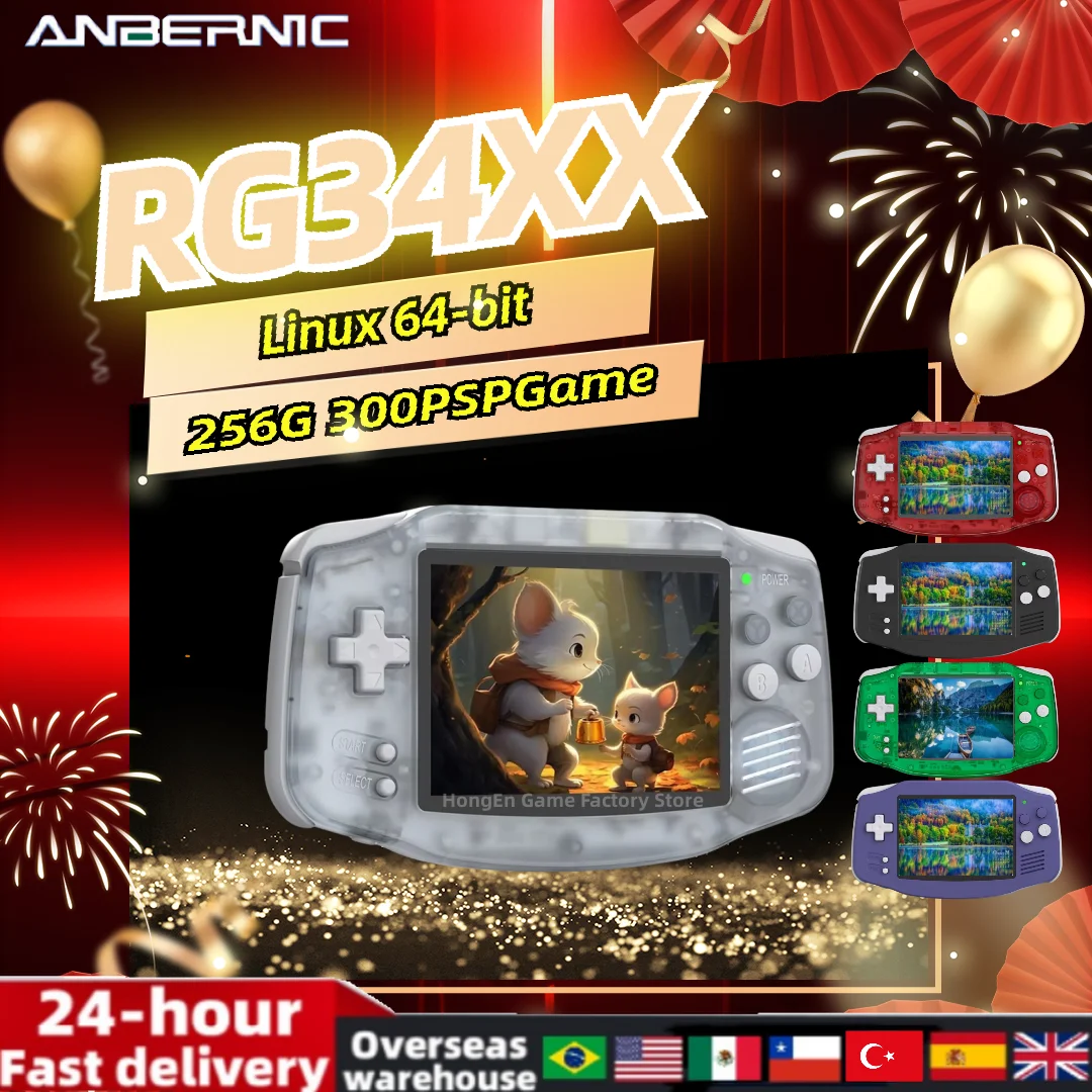 ANBERNIC RG 34XX Retro Handheld Game Console 3.4”HD IPS Screen Linux 64-bit Wifi Bluetooth RG34XX Video Gaming Consoles PSP Gift