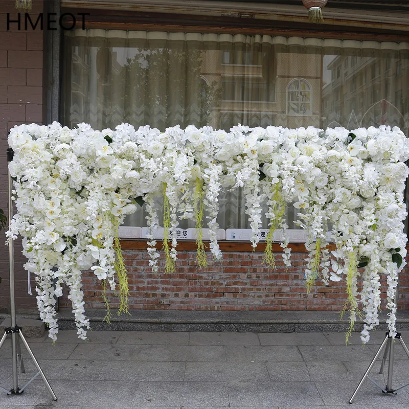 

5D Fabric Floral Wall Wedding Backdrop Party Stage Hall Photo Props White Artificial Rose Cloth Flower Wall Arch Display Strings