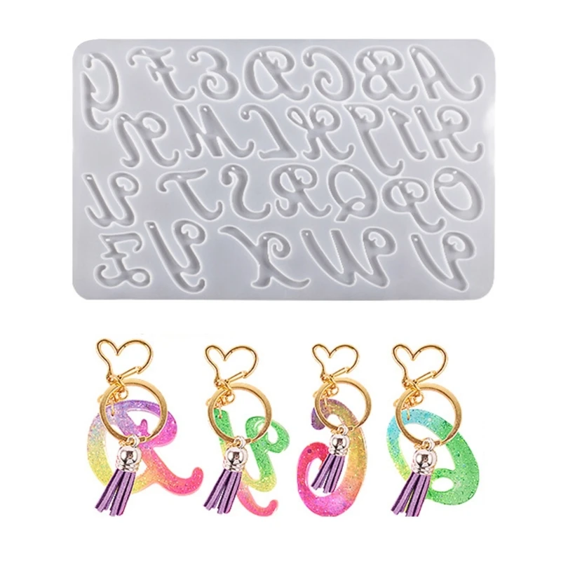 

Y1UB Large Cursive English Letter Keychain Mould Silicone Epoxy Resin Molds DIY Pendant Jewellery Making Earrings Decoration