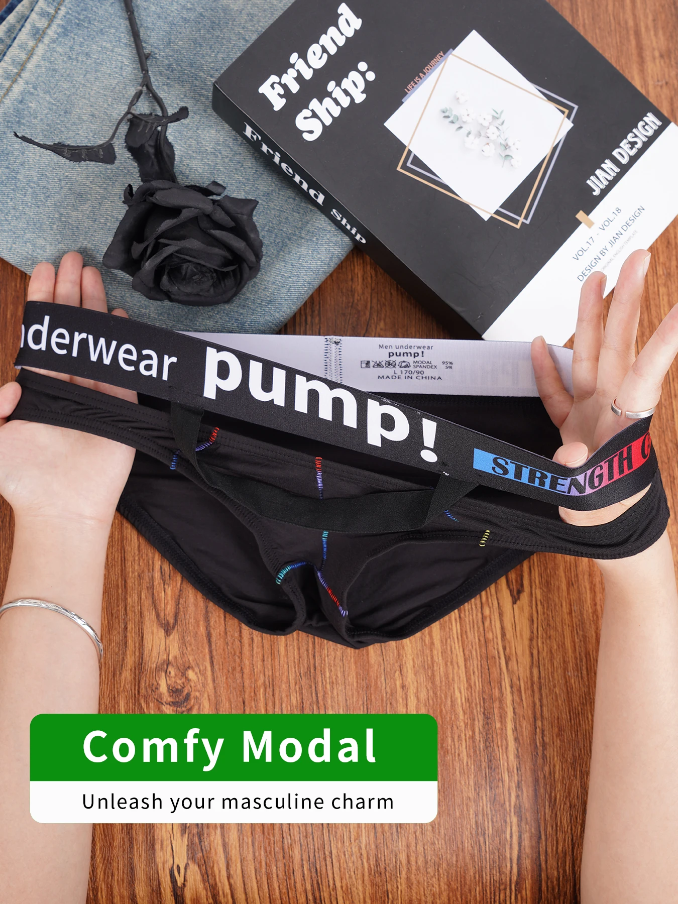 1 PCS Men's Modal Breathable Convex Pouch Strap Briefs, Contrast Letter Print Elastic Waistband Summer Daily Underwear