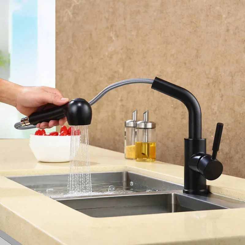 

360 Degree Swivel Pull Down Kitchen Faucet, Single Lever Brass Mixer Tap with High Arch Sprayer,J14140