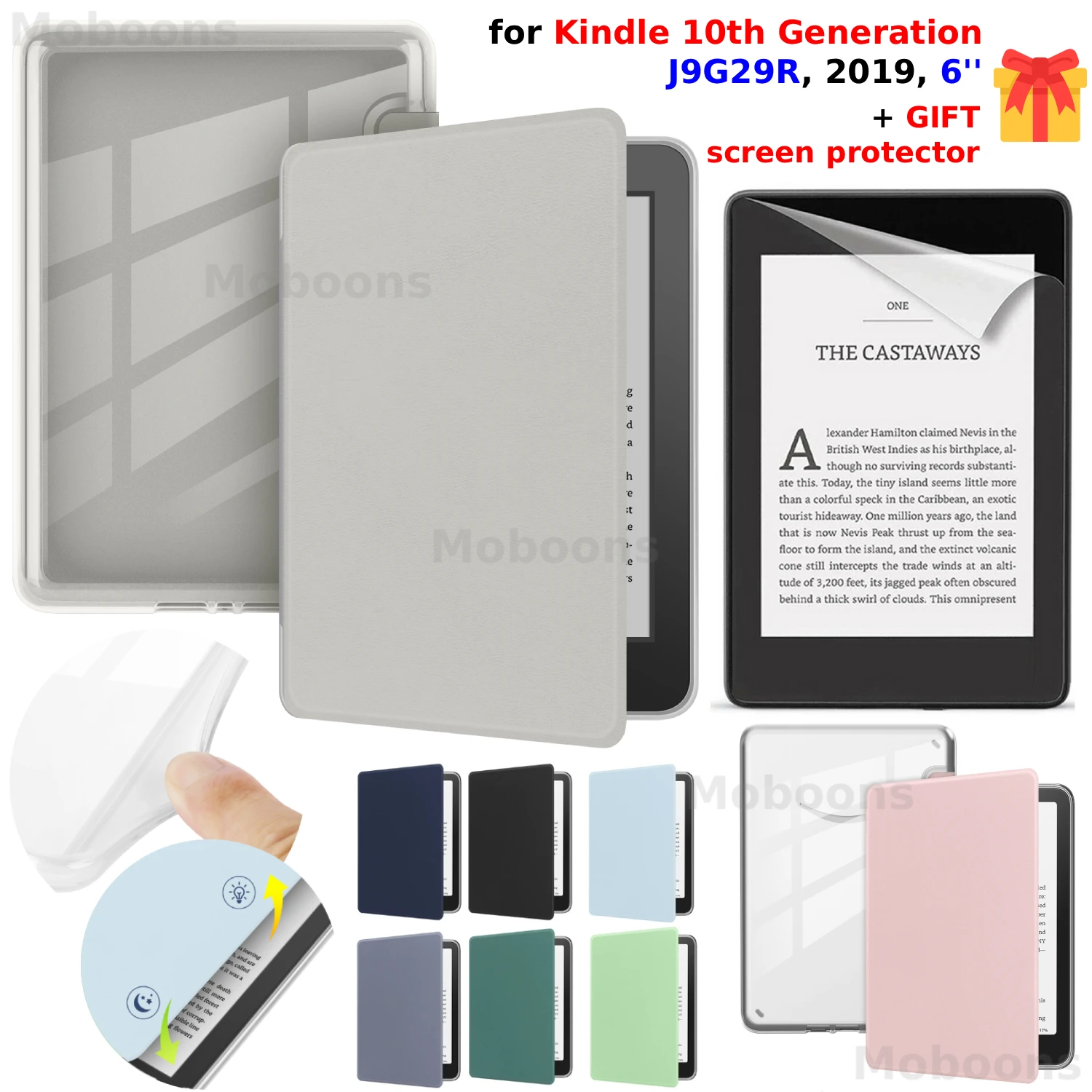

Чехол для Kindle 10-го поколения + защитная пленка для экрана J9G29R 6 дюймов, 2019, прозрачный акриловый чехол из ТПУ с аксессуарами для автоматического сна/пробуждения, принципиально