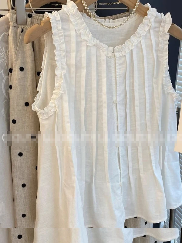 Colete branco doce com borda de madeira, sem mangas, csa fena solta, boneca desiadora de idade, verão, novo estilo, ...