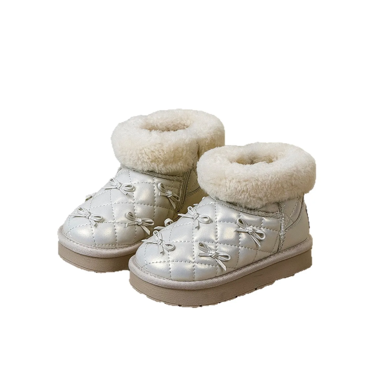 

Winter Fashionable Children's Girls Sweet Bowknot Flannel Warm Snow Boots Kids Toddler Princess Fashionable Casual Cotton Boots