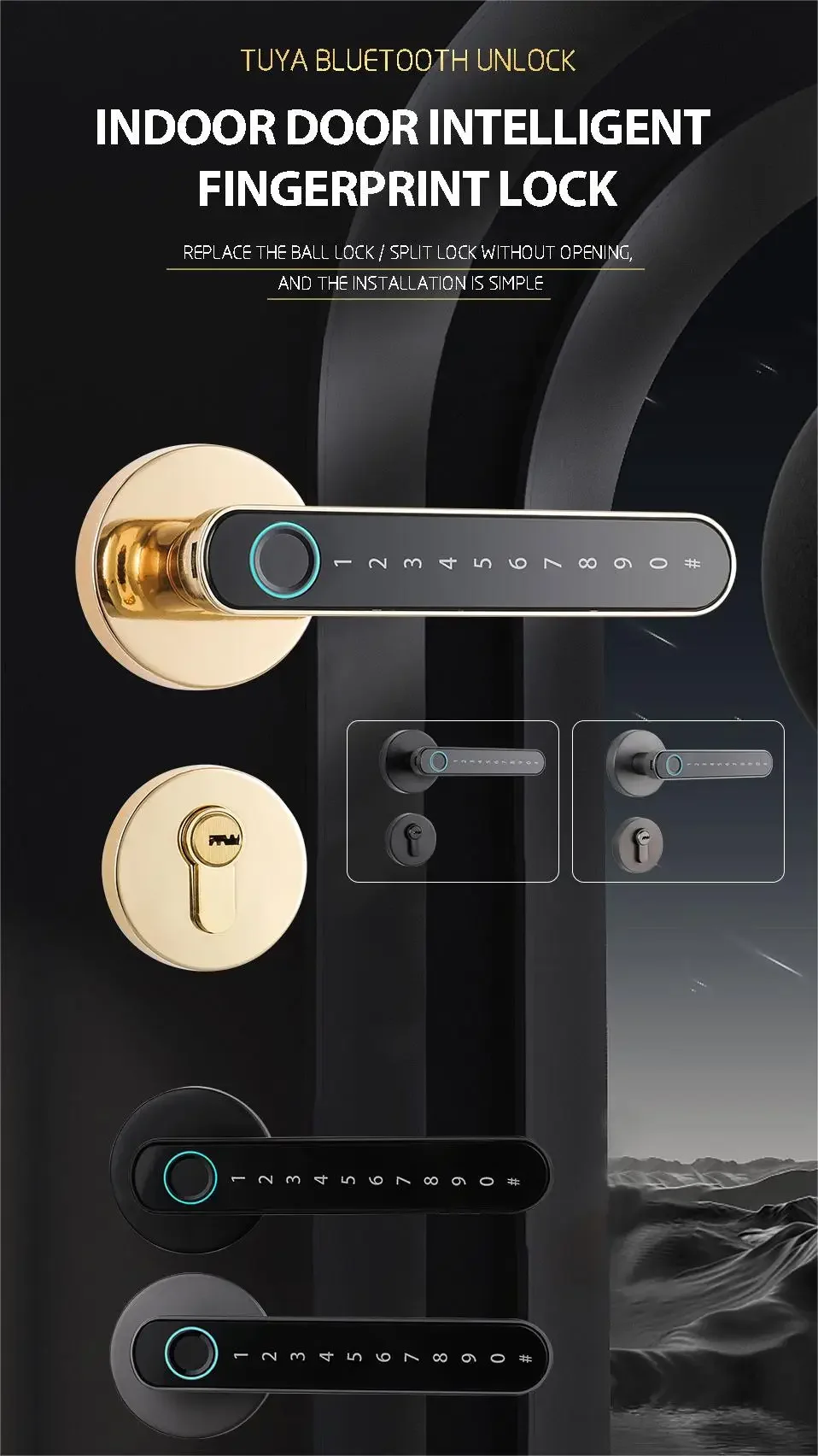 Brazil split lever smart door lock Ttlock Tuya BLE Euro mortise 72mm 85mm Biometic Fingerprint Password Key handle door lock