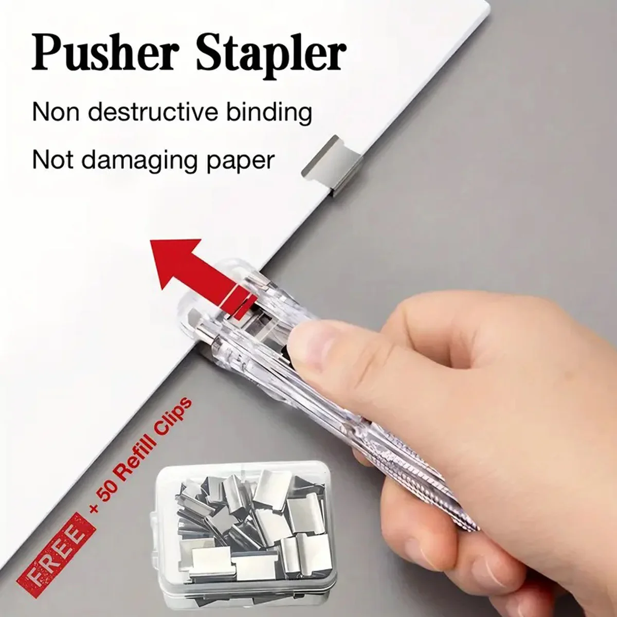 Agrafeuse à Clip avec 100 Clips de reliure, agrafeuse moderne, pince à épiler, pince à papier de bureau, 2 pièces