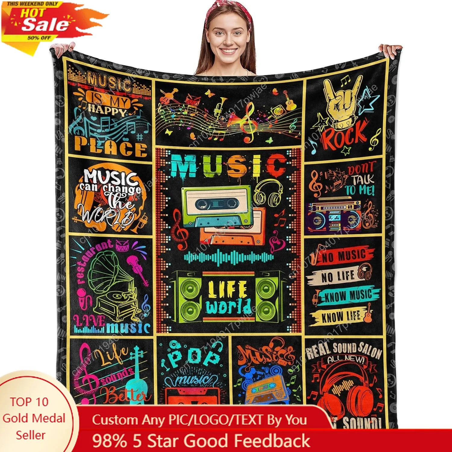 

Music Gifts for Women Girls Men Blanket Ultra Soft Flannel Music Throw Blanket Music Lovers Gifts Blankets for Kids Aults 50"X40
