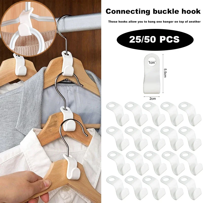 25/50PCS Mini Clothes Hanger for Closet Connector Hooks Cascading Plastic Wardrobe Coat Organizer Rack Holder Space Saving