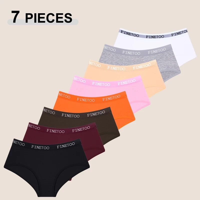 FINETOO 7Pcs/Set Women's Seamless Cotton Panties Solid Color Letter High Quality Elastic Underpants 
