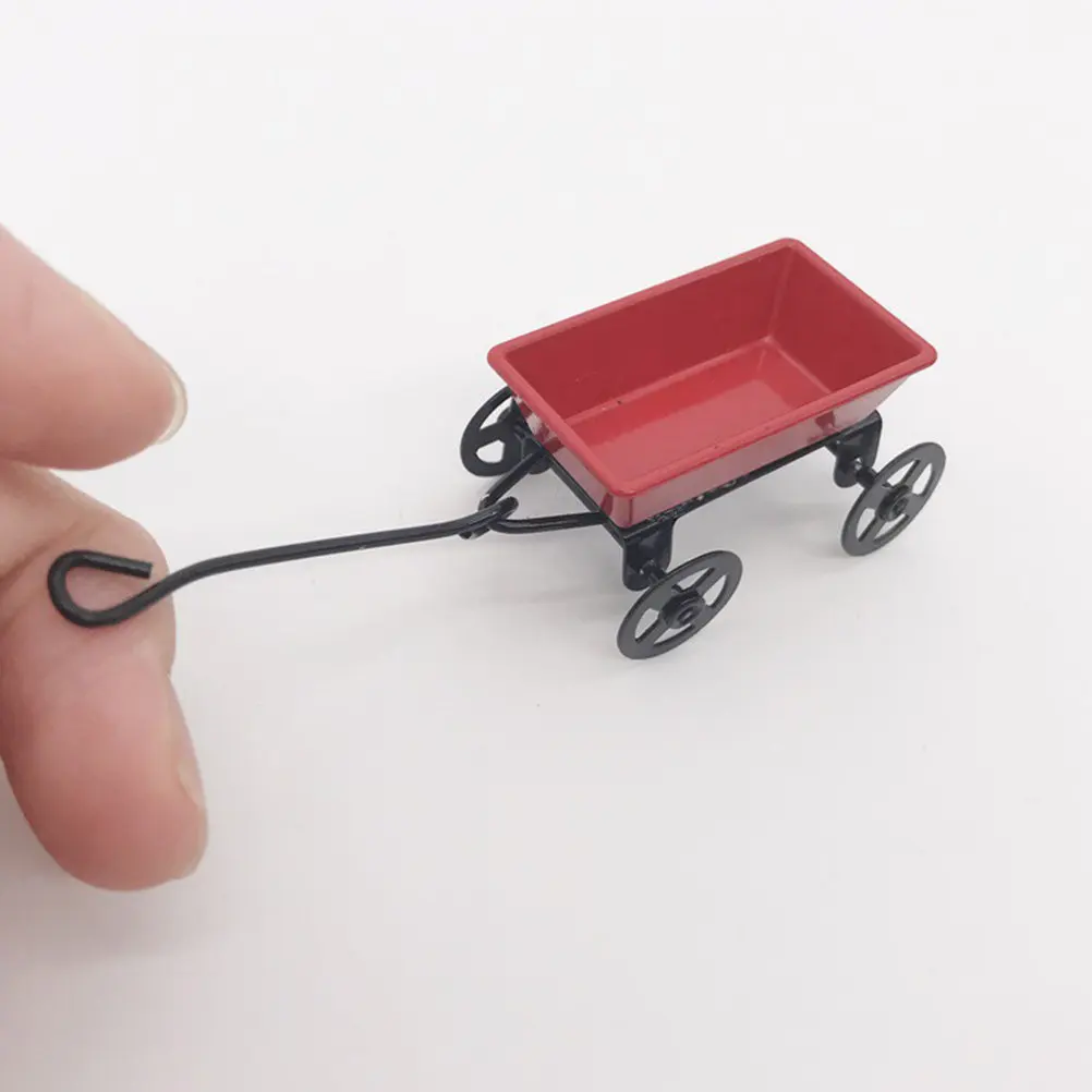 

2Pcs Mini Pull Cart Decoration 1:12 Scale Iron Craft Fairy Garden Ornament for Mini House Desktop Tabletop Micro Landscape