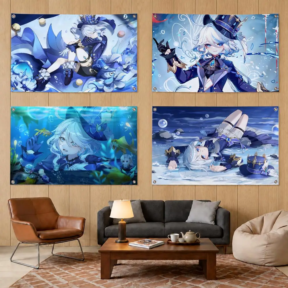 Genshin Furina Fantasy Anime Game Flags Decorative Banners Suitable For Outdoor Camping Family Parties And Garden Walls Gift