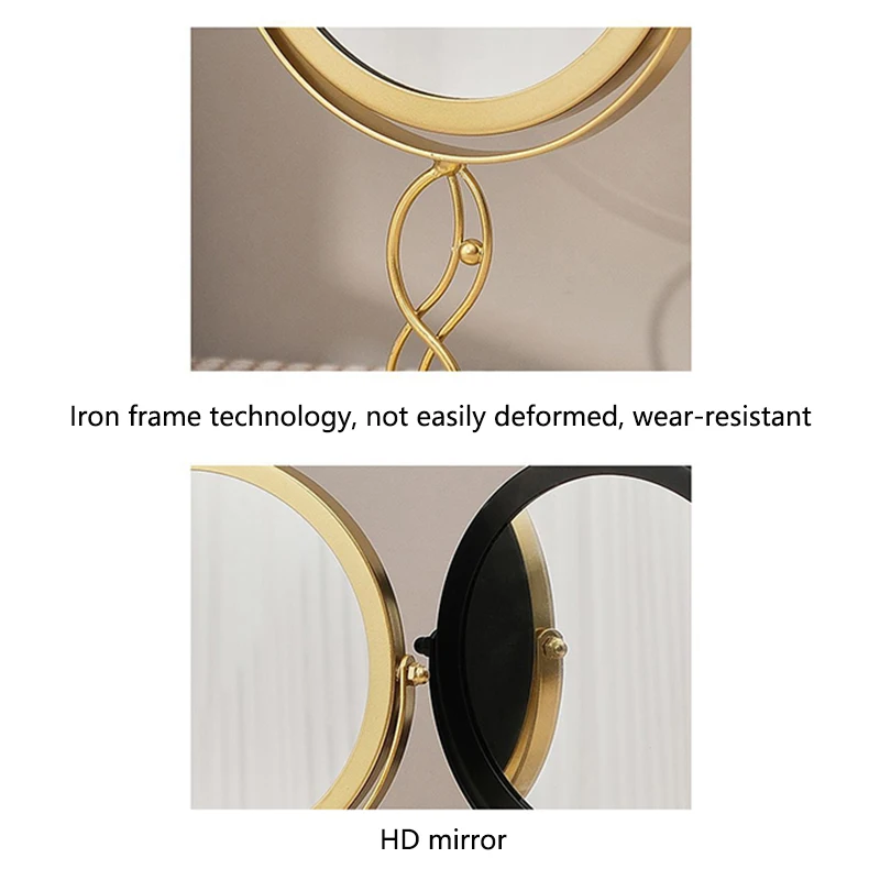 360° Rotation Desktop Makeup Mirror Household Bedroom Vanity Mirror Iron Frame Single Sided Cosmetic Mirrors Gold Black White