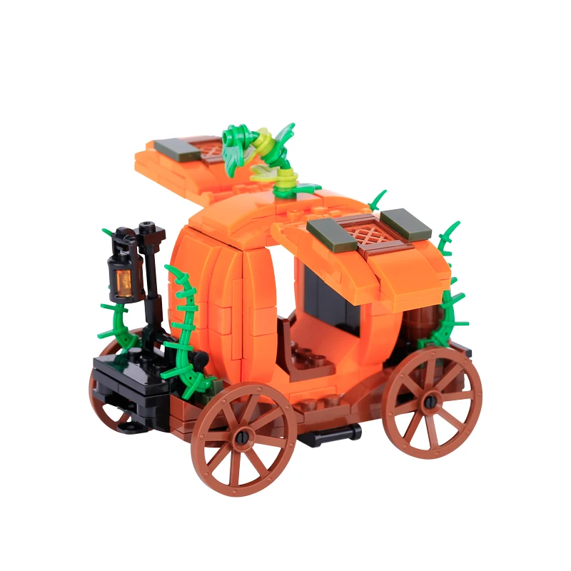 Conjunto de blocos de construção de cena de Halloween, vagão de abóbora, lápide, blocos de impressão de abóbora, brinquedo de presente criativo