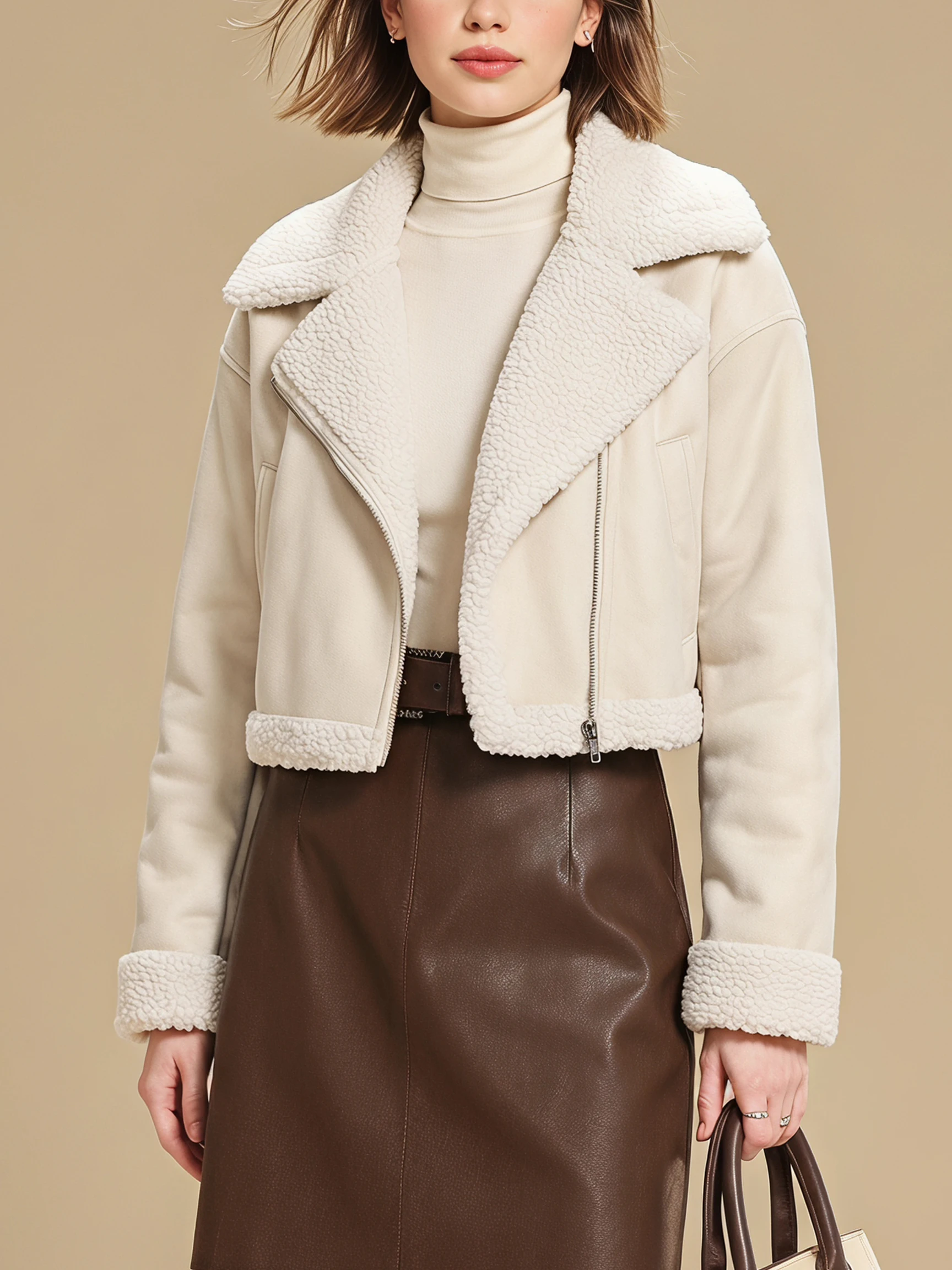 Damen Einfarbiger Mantel mit Kragen und Asymmetrischem Design, Reißverschluss, Kurze Länge, Herbst-Winter-Musikfestival-Jacke Neu 2026 – Detail 11