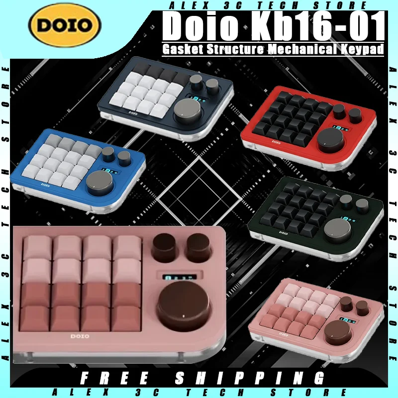 

Doio Kb16-01 Mini Mechanical Keyboard Three Knobs Hot Swap 16 Keys Keypad OLED Screen Customized Portable Keypad Pc Accessories