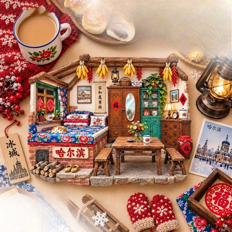 Harbin Kang Bed Fridge Magnet - Cozy 3D Northeast Souvenir Unique Chinese Winter Gift for Travel & Rustic Decor
