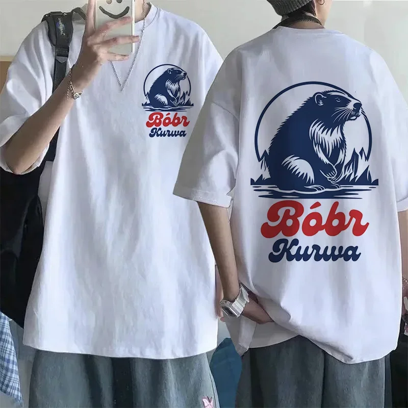 Bobr Kurwa Cartoon Tee Shirt for Mem Women Funny Tops Streetwear Kurwa Bober Harajuku Y2k Pocket Tshirt Fashion Mange T-shirt