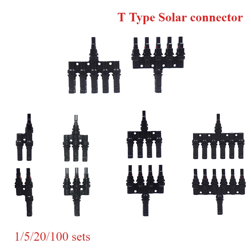 PV connector T Type parallel Connection Solar Panel System Waterprrof Connector Branch Two Pieces Solar Cell Connect Plug