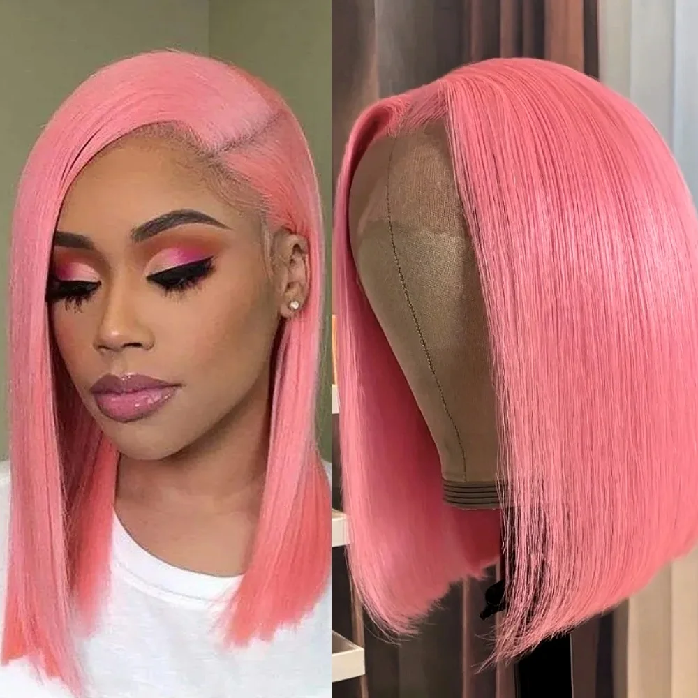 

Розовый короткий боб, синтетический парик спереди, натуральные прямые цветные волосы 13X4, кружевные фронтальные бесклеевые парики для женщин, косплей, вечерние использование