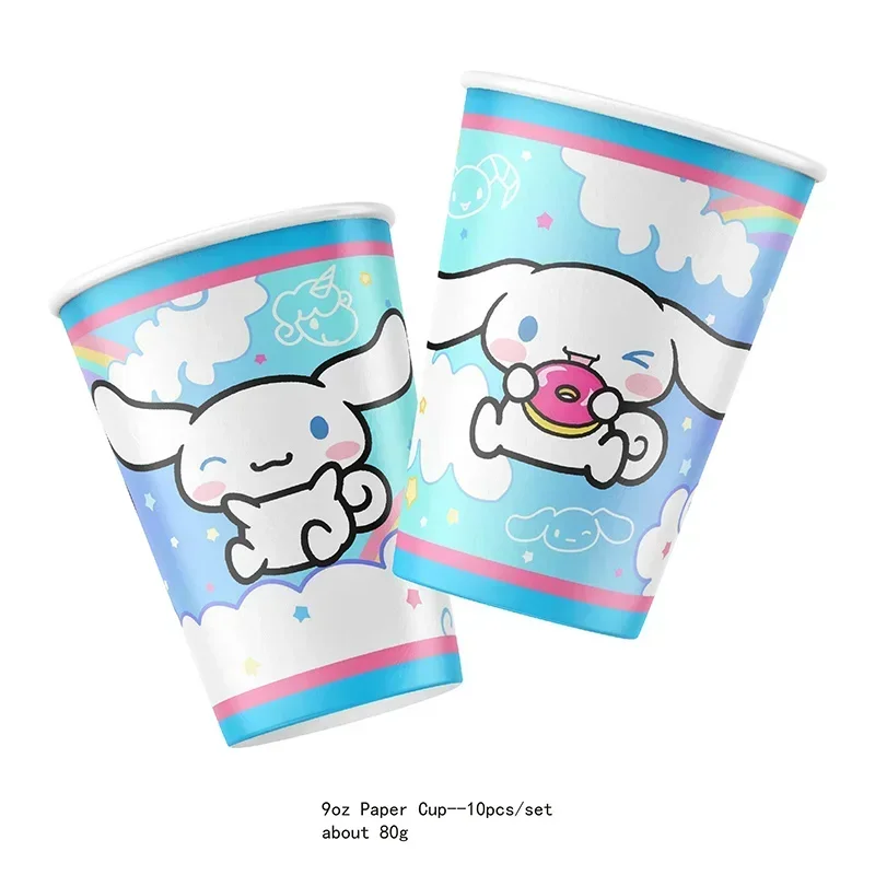 Cinnamoroll Party Paper Plates Cups Banner Tablecloth Disposable Tableware Set For Kids Birthday Decoration Girl Party Supplies