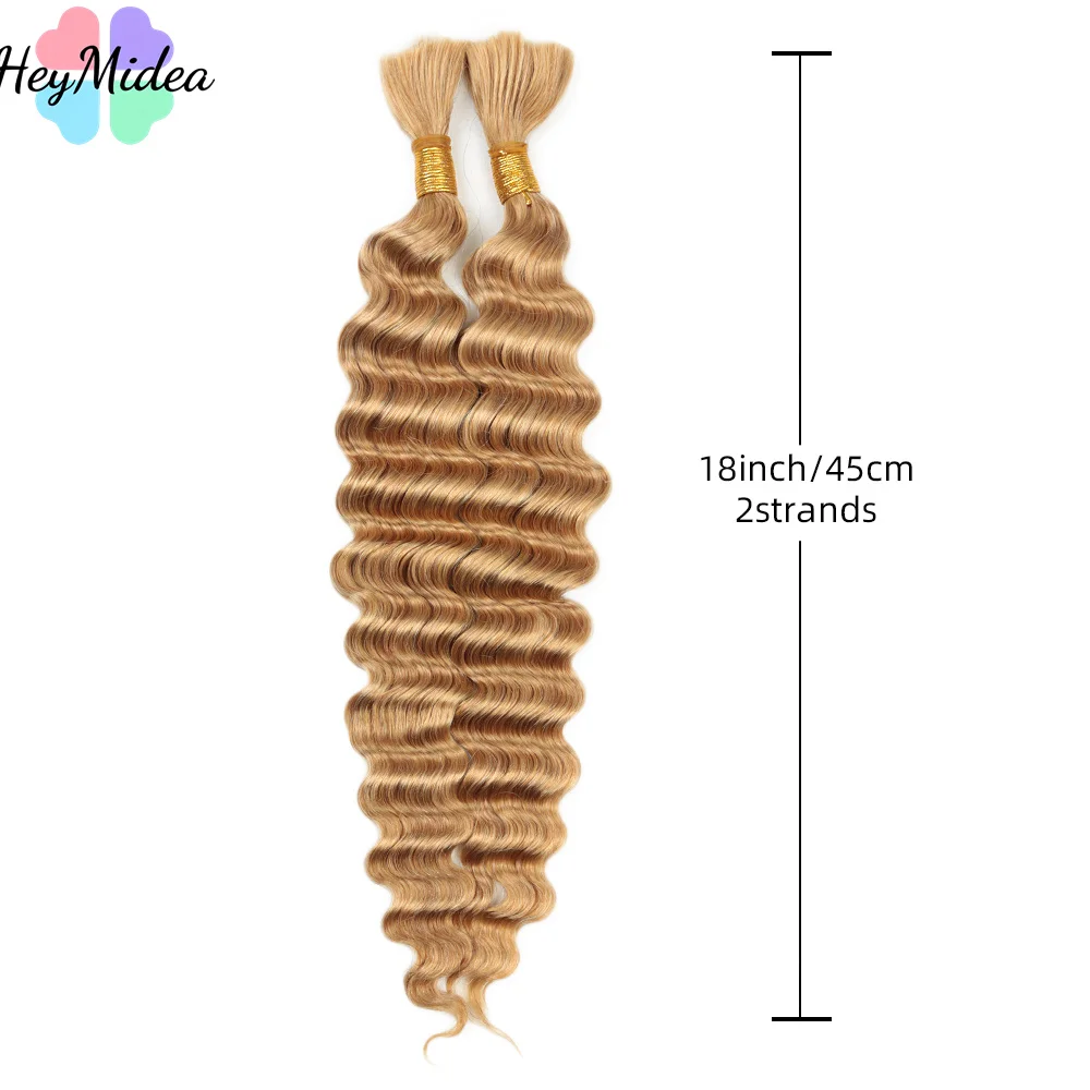 Blonde Deep Wave Human Braiding Hair For Boho Style Knotless Braids 18inch Remy Deep Human Bulk Crochet Human Hair Extensions