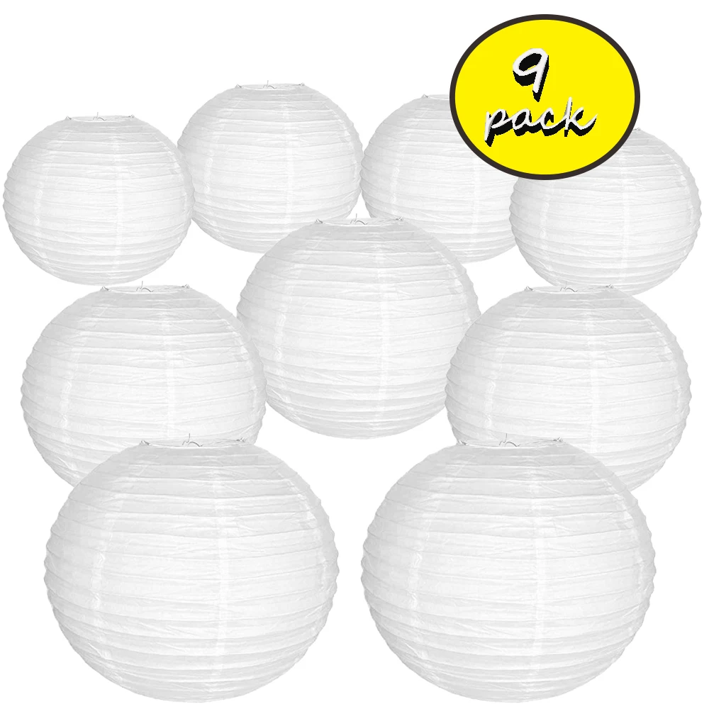 Linternas de papel blancas decorativas, lámpara china colgante de 9 piezas para interiores y exteriores para cumpleaños, bodas, Navidad, novias, decoración del hogar