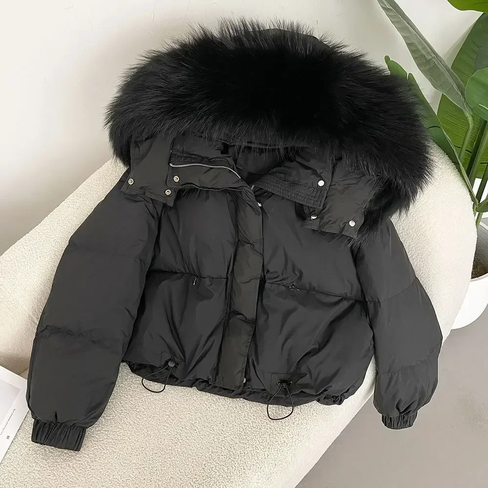 Real Raccoon Fox Fur Coat Down Jacket Women Winter Parka 2024 Large Puffer Jacket Hooded White Duck Down Coat Warm Waterproof