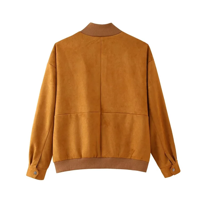 KEYANKETIAN 2024 Autumn New Women's Suede jacket Street style Pockets Stand collar Oversize Zipper Short Coat Crop Top Outerwear