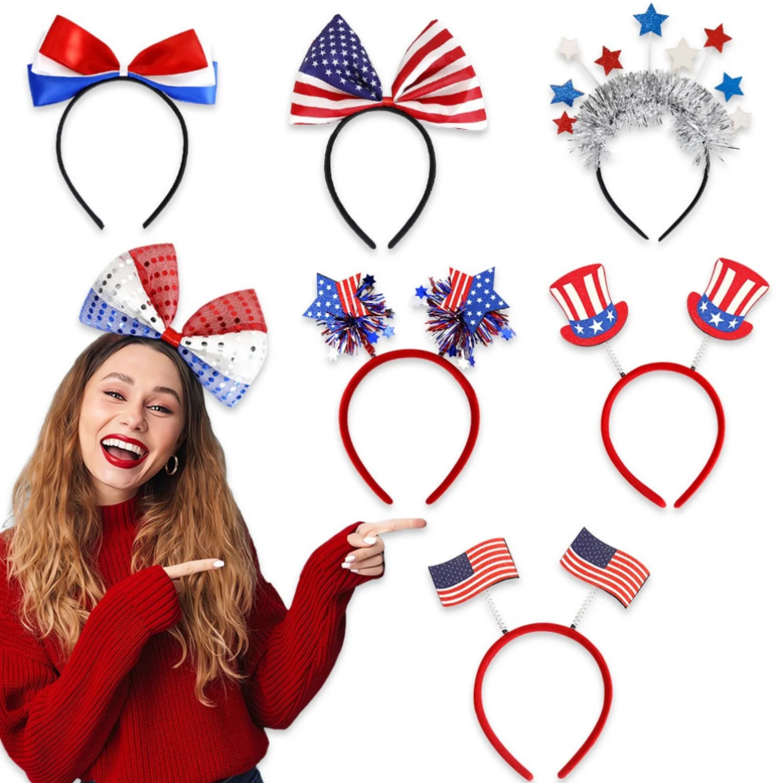 9Pcs USA Flag Headbands American Patriotic Independence Day 4th of July Red White and Blue Hair Hoop for Women Girls