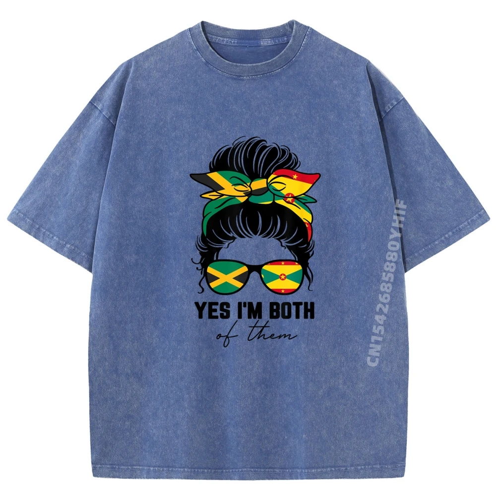

Half Jamaican Half Grenadian Jamaica Grenada Flag Teeshirt Graphic Shirts For Men Vintage Washed Shirt