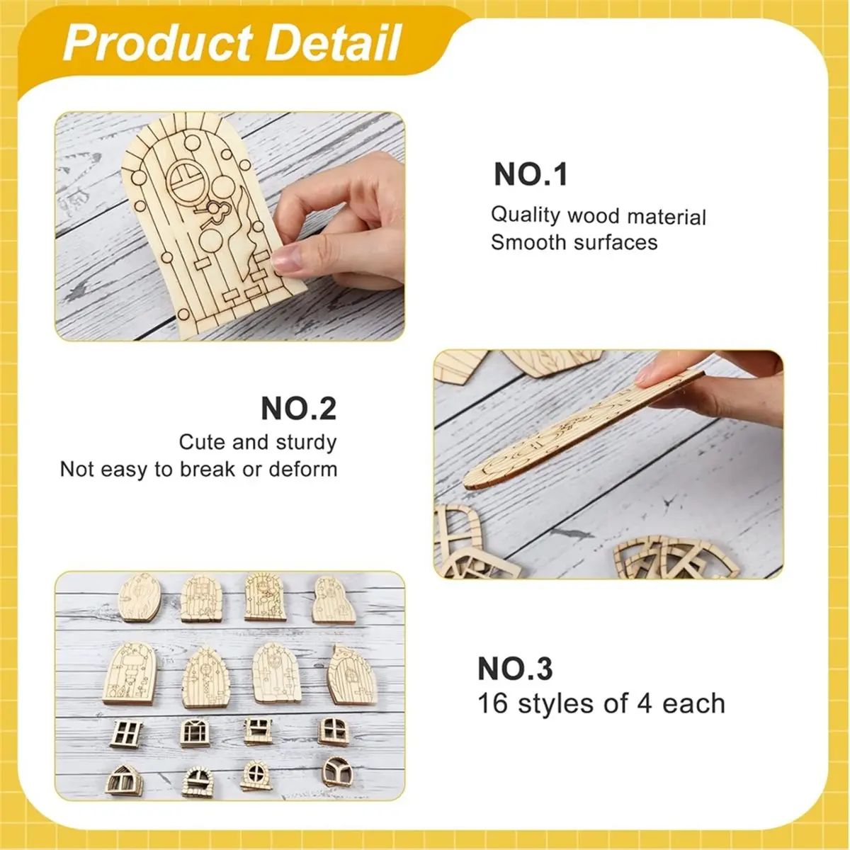 STOCK-64 Pcs Fairy Door Mini Wooden Garden Doors Unfinished DIY Craft Fairy House Kit Unpainted Wood Miniature Blank Window