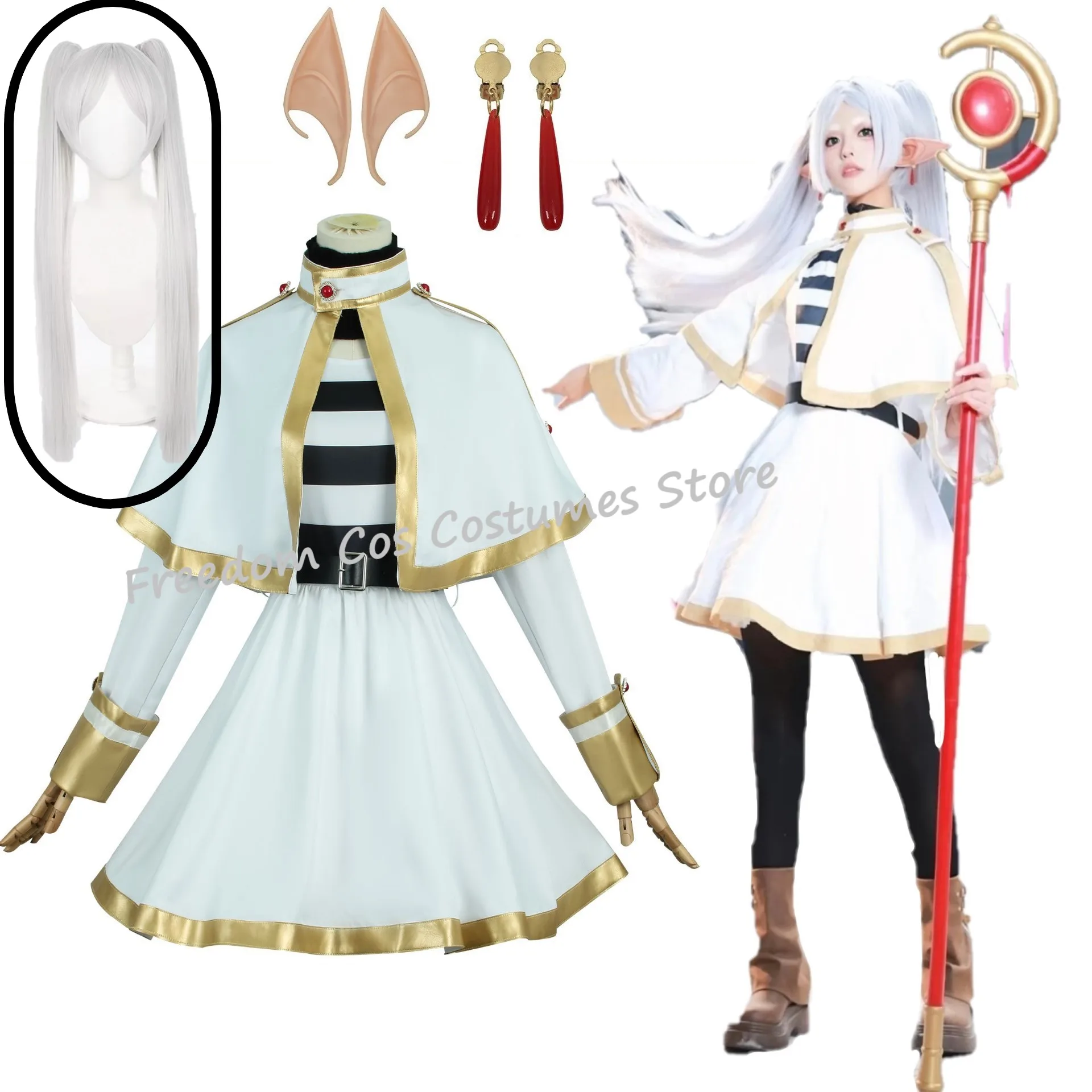 

Adults kids Sousou No Frieren Cosplay Costume Wig Anime Figures Magician Dress Elf Ear Accessory Halloween Party for Women